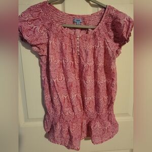 Izod Woman's Short Sleeve Blouse,  Size: S  pink/white paisley